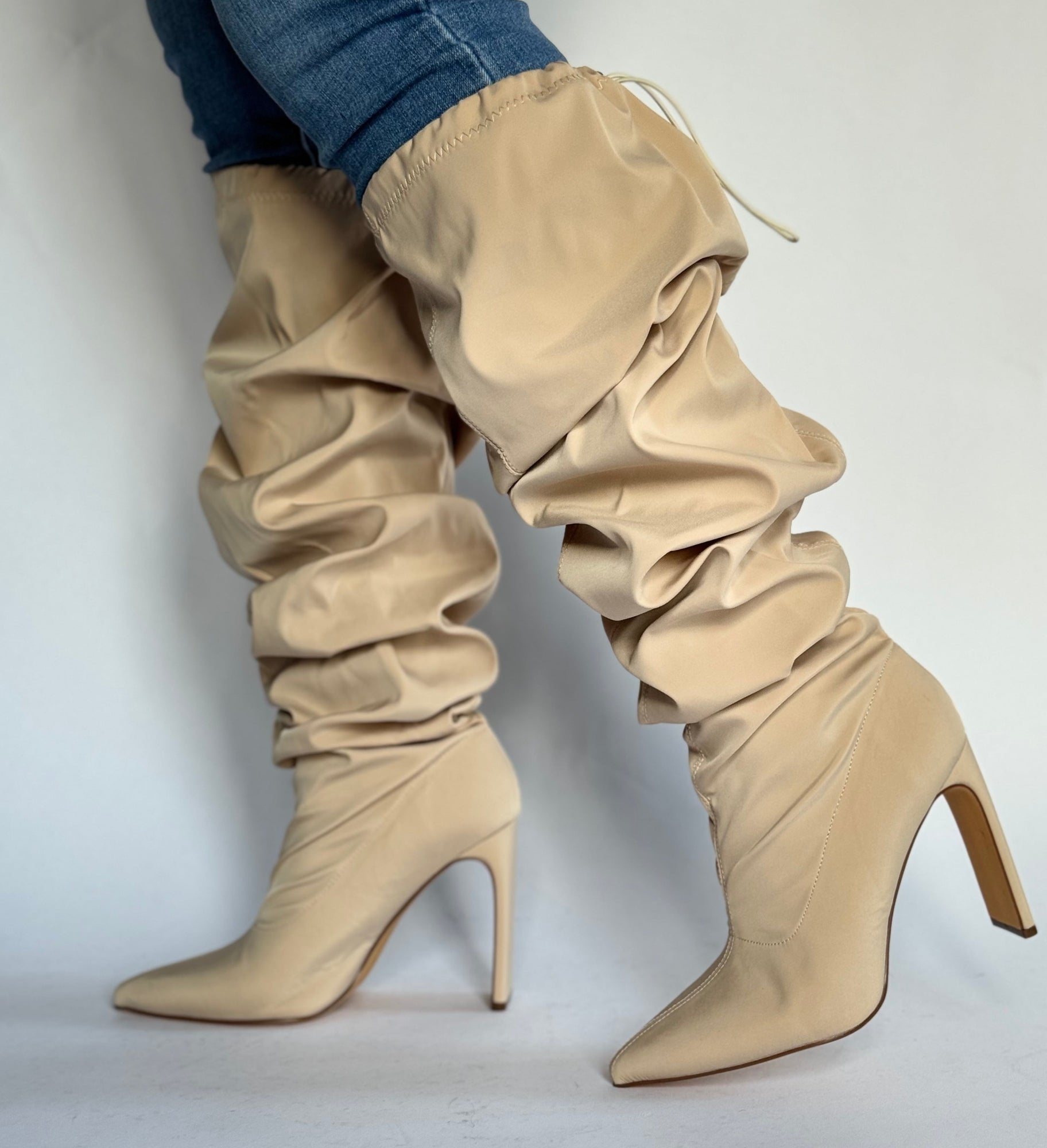 Leather Beige Knee High Slouch Boots Saint Priscilla Tan Suede